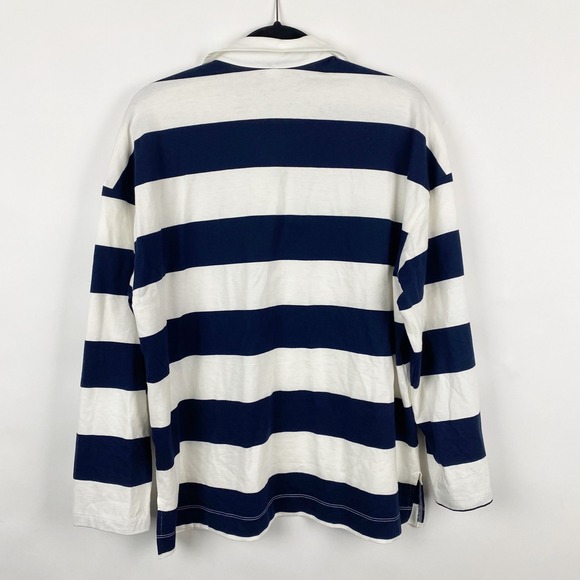 Old Navy Rugby Polo Shirt Womens Medium Navy Blue White Striped Oversized Cotton - Picture 2 of 6